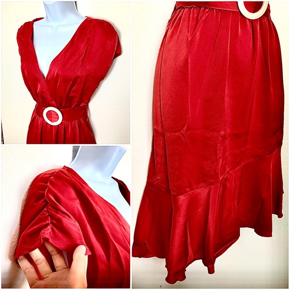 SHEIN⚡️Asymmetrical Satin Little Red Dress_S(Sz 6) - Picture 5 of 10